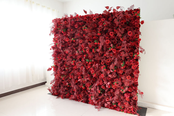 Red Rose, Reed Pampas Grass, Artificial Flower Wall, Wedding Party Backdrop