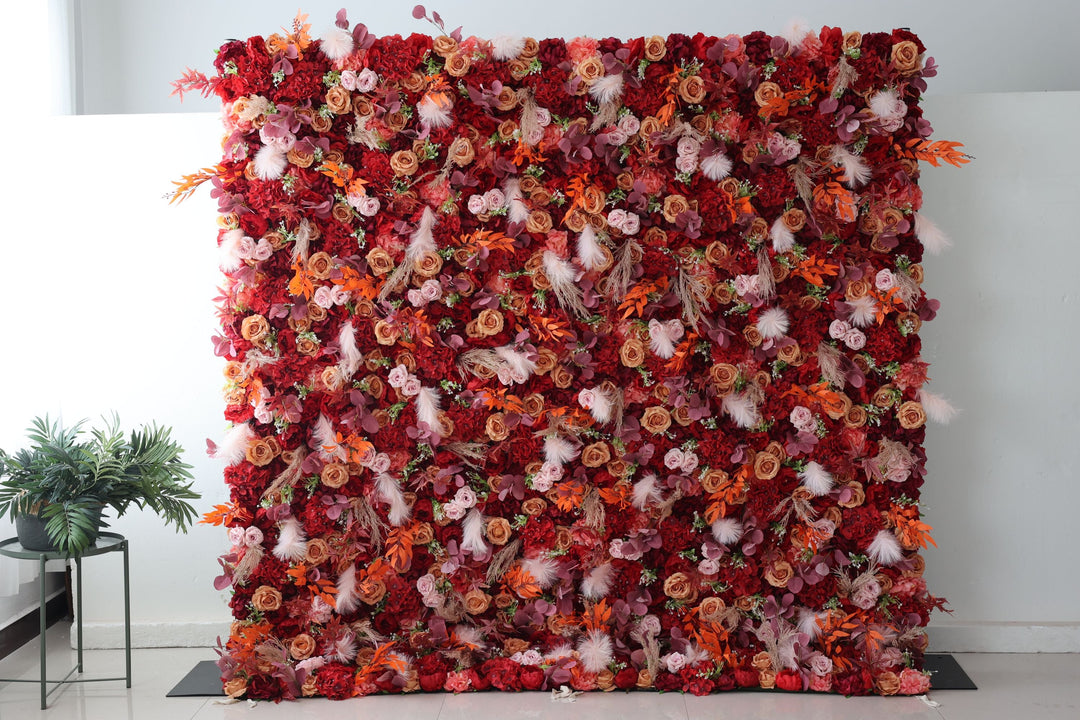 Red And Pink Roses And Red Hydrangeas, Artificial Flower Wall, Wedding Party Backdrop