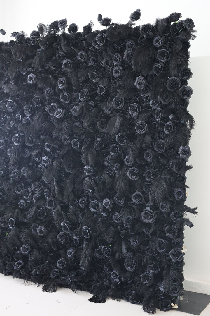 Black Roses And Feather, Artificial Flower Wall, Wedding Party Backdrop