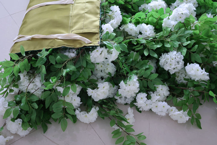 White Pandorea Jasminoides With Green Leaves, 5D, Artificial Flower Wall