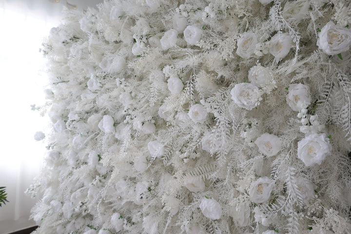 White Peony Flowers And Silk Fern, Artificial Flower Wall, Wedding Party Backdrop