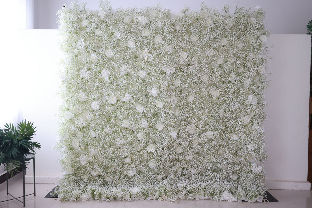 White Roses And Baby'S Breath Flowers, Artificial Flower Wall, Wedding Party Backdrop