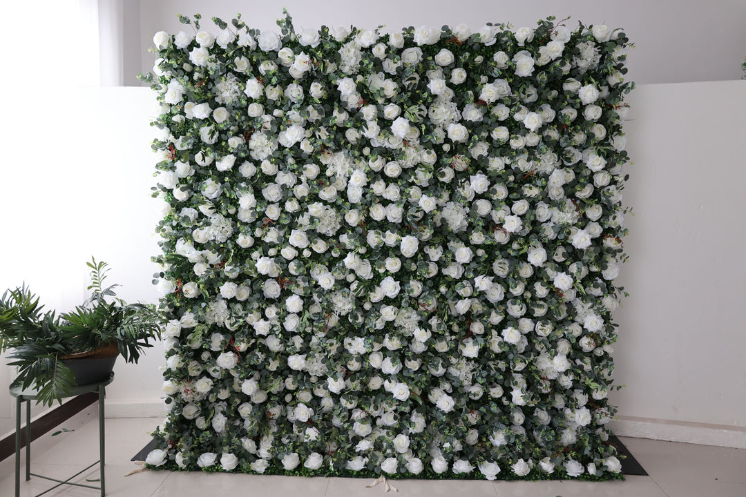 White Roses And Green Leaves, Artificial Flower Wall, Wedding Party Backdrop