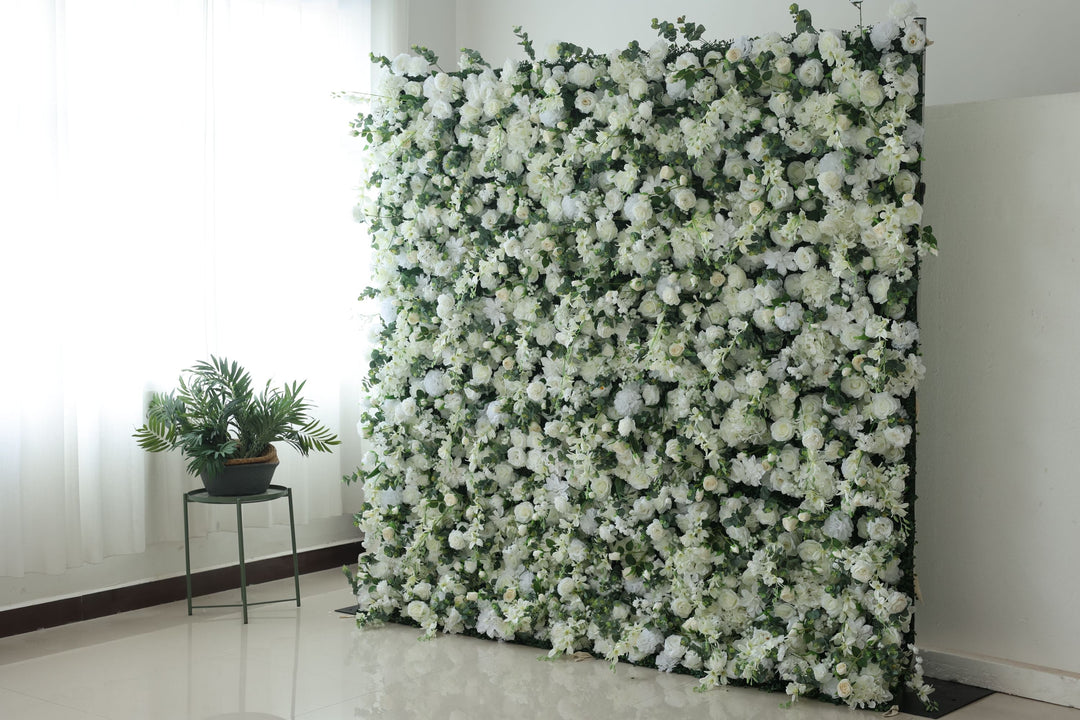 White Roses And Hydrangeas And Green Leaves, Artificial Flower Wall, Wedding Party Backdrop