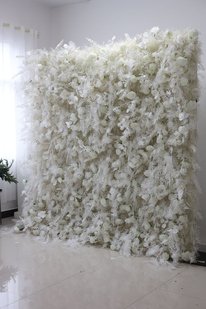 White Roses And Silk Fern, Artificial Flower Wall, Wedding Party Backdrop