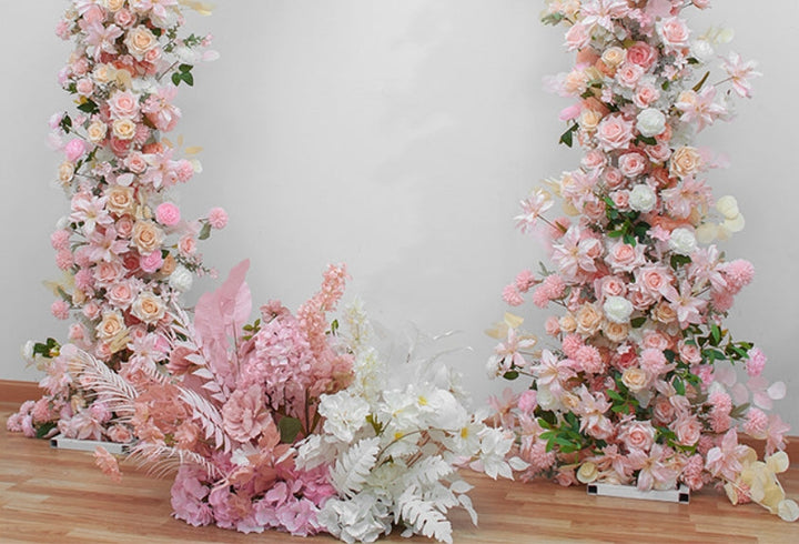 Pink And Yellow Roses, Floral Arch Set, Wedding Arch Backdrop, Including Frame