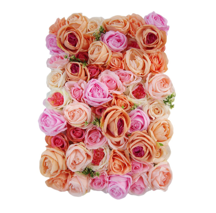 3D Beige-Orange And Pink Roses, Artificial Flower Wall Backdrop