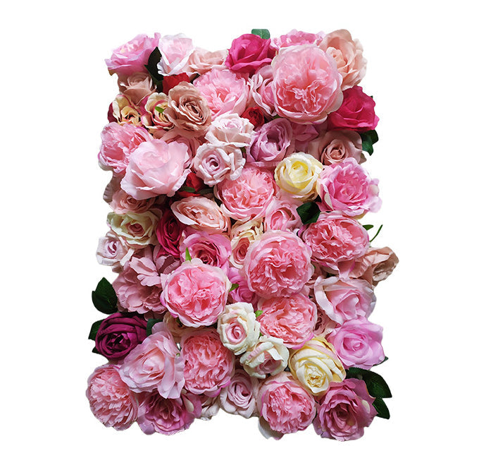 3D Pink And Yellow Roses With Peony, Artificial Flower Wall Backdrop