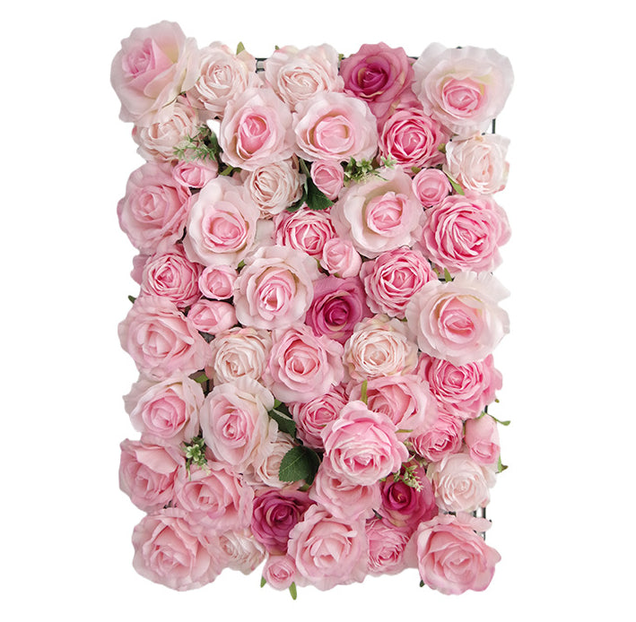 3D Pink Roses With Green Leaves, Artificial Flower Wall Backdrop
