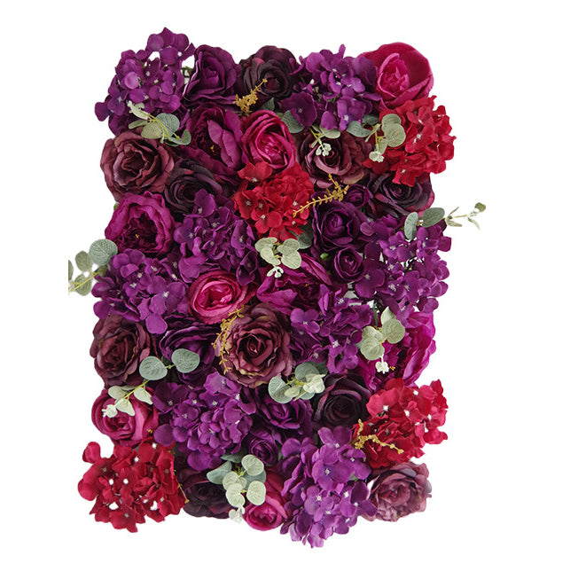 3D Purple And Red Roses With Hydrangeas, Artificial Flower Wall Backdrop