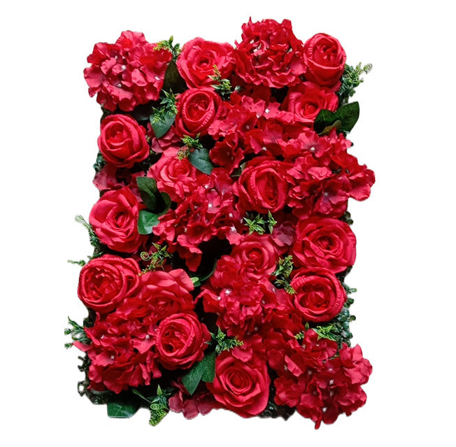 3D Red Roses And Hydrangeas With Green Leaves, Artificial Flower Wall Backdrop