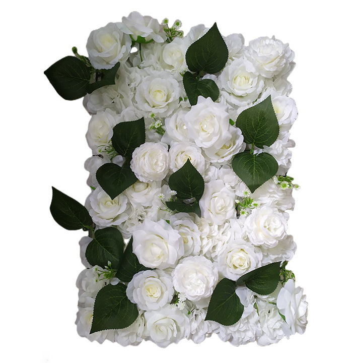 3D White Roses With Green Leaves, Artificial Flower Wall Backdrop