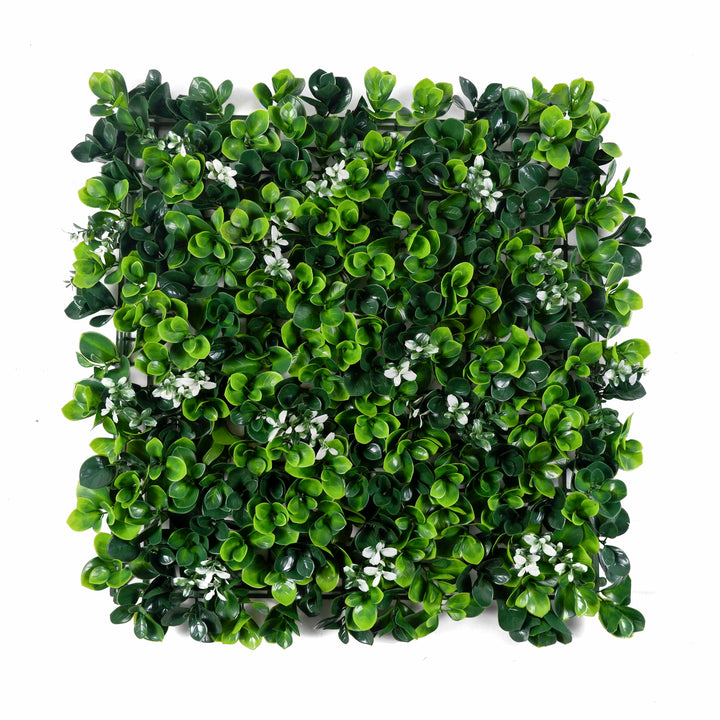 Apple Leafed With White Flowers Artificial Green Wall Panels, Faux Plant Wall