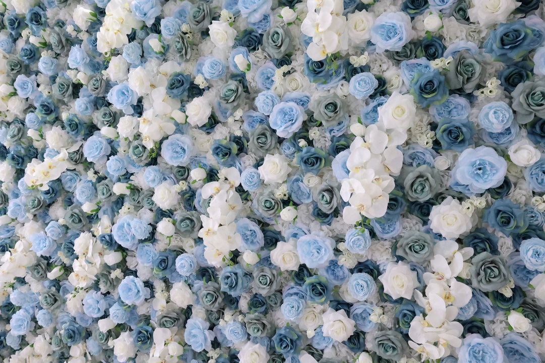 Blue And White Roses, 3D, Fabric Backing Artificial Flower Wall