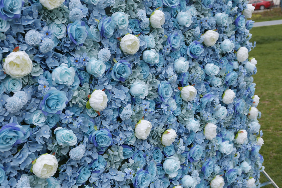 Blue Rose And White Peony, Artificial Flower Wall, Wedding Party Backdrop