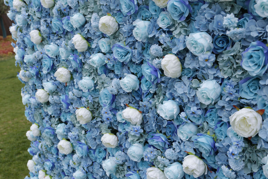 Blue Rose And White Peony, Artificial Flower Wall, Wedding Party Backdrop