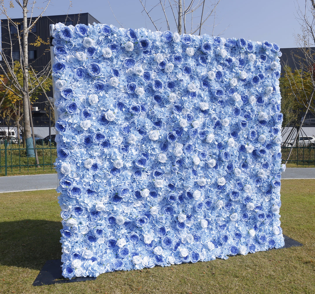Blue Roses, 3D, Fabric Backing Artificial Flower Wall