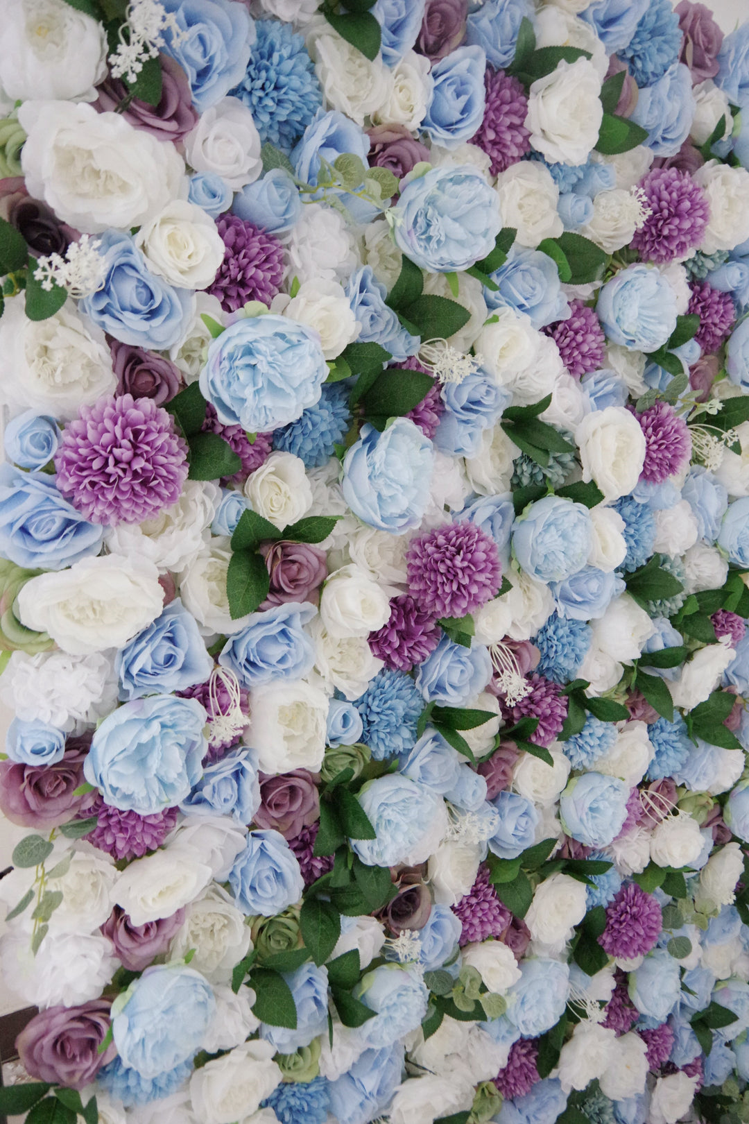 Blue And White Roses And Green Leaves, Artificial Flower Wall, Wedding Party Backdrop