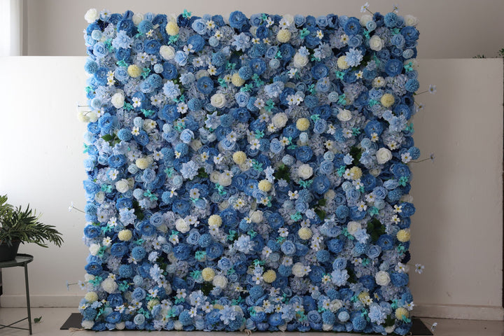 Blue Roses And Peonies And Lasagna Daisies, Artificial Flower Wall, Wedding Party Backdrop