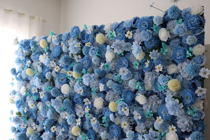 Blue Roses And Peonies And Lasagna Daisies, Artificial Flower Wall, Wedding Party Backdrop