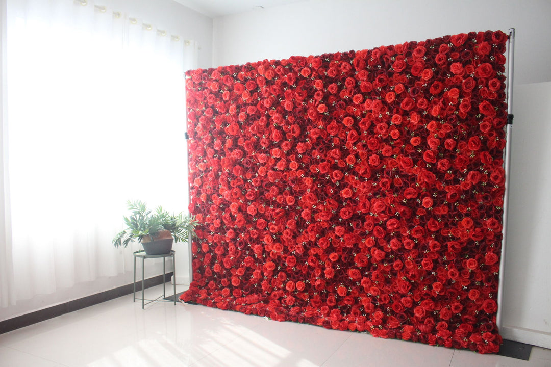 Deep Red And Red Roses, Artificial Flower Wall, Wedding Party Backdrop