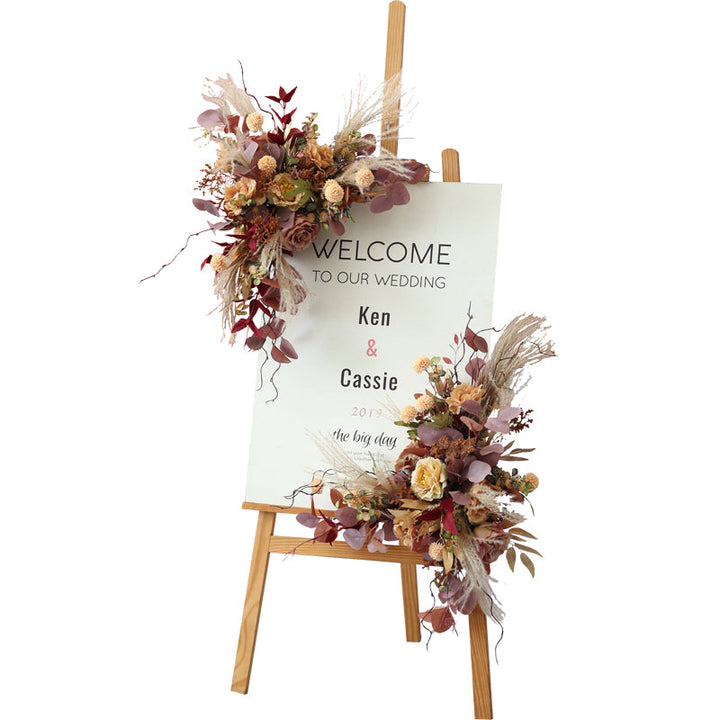 Retro Artificial Flowers, Floral Arrangement For Signage, Wedding Welcome Signage