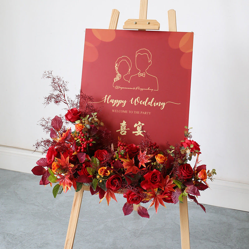 Red Rose Floral Arrangement For Signage, Wedding Welcome Signage, Direction Signs