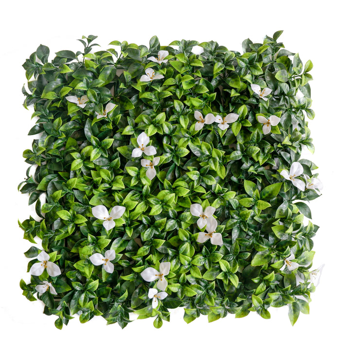 Gardenia Leaves With White Flowers Artificial Green Wall Panels, Faux Plant Wall
