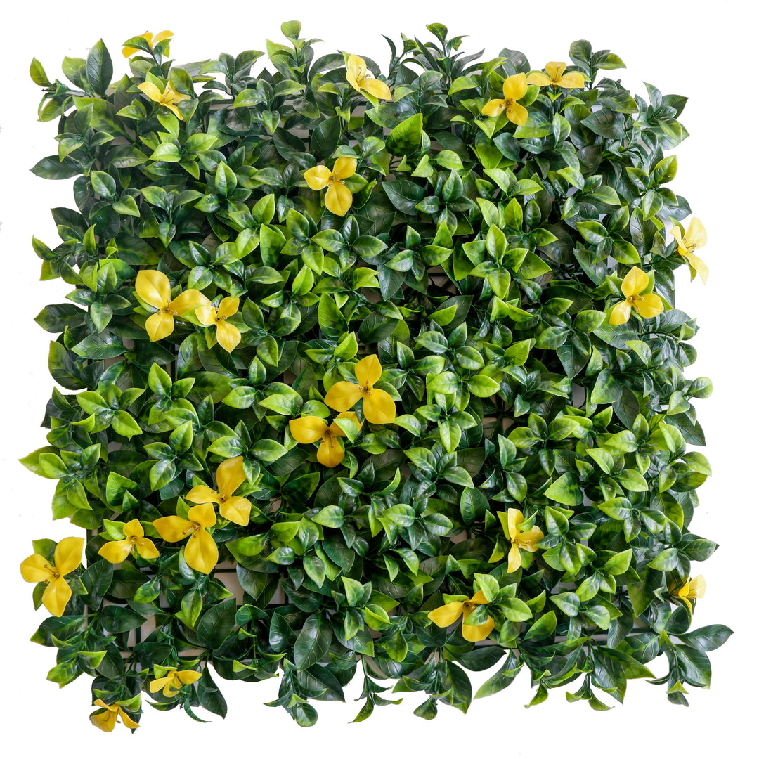 Gardenia Leaves With Yellow Flowers Artificial Green Wall Panels, Faux Plant Wall