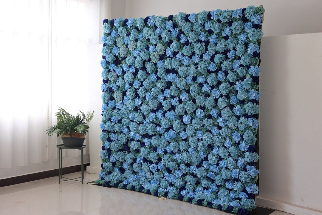Green Roses And Blue Roses And Hydrangeas, Artificial Flower Wall, Wedding Party Backdrop