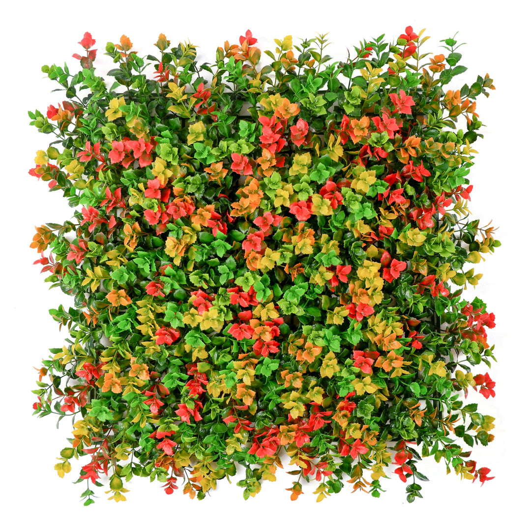 Layered Red And Yellow Grass Artificial Green Wall Panels, Faux Plant Wall