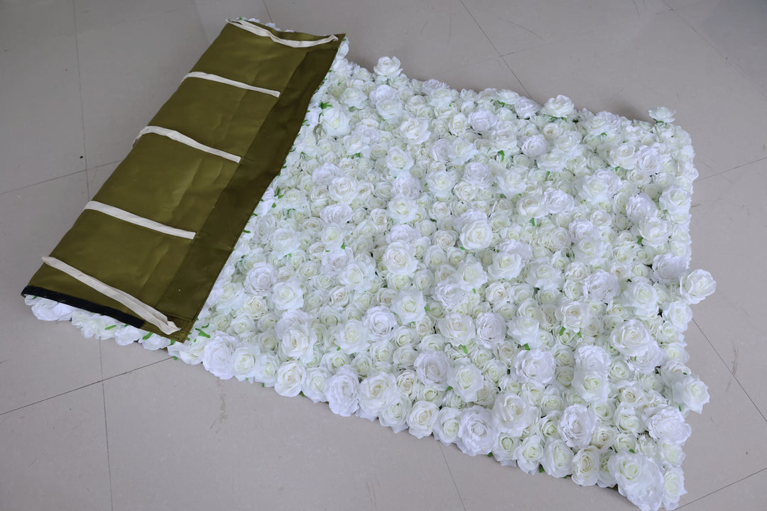 Milky White Roses, 3D, Fabric Backing Artificial Flower Wall