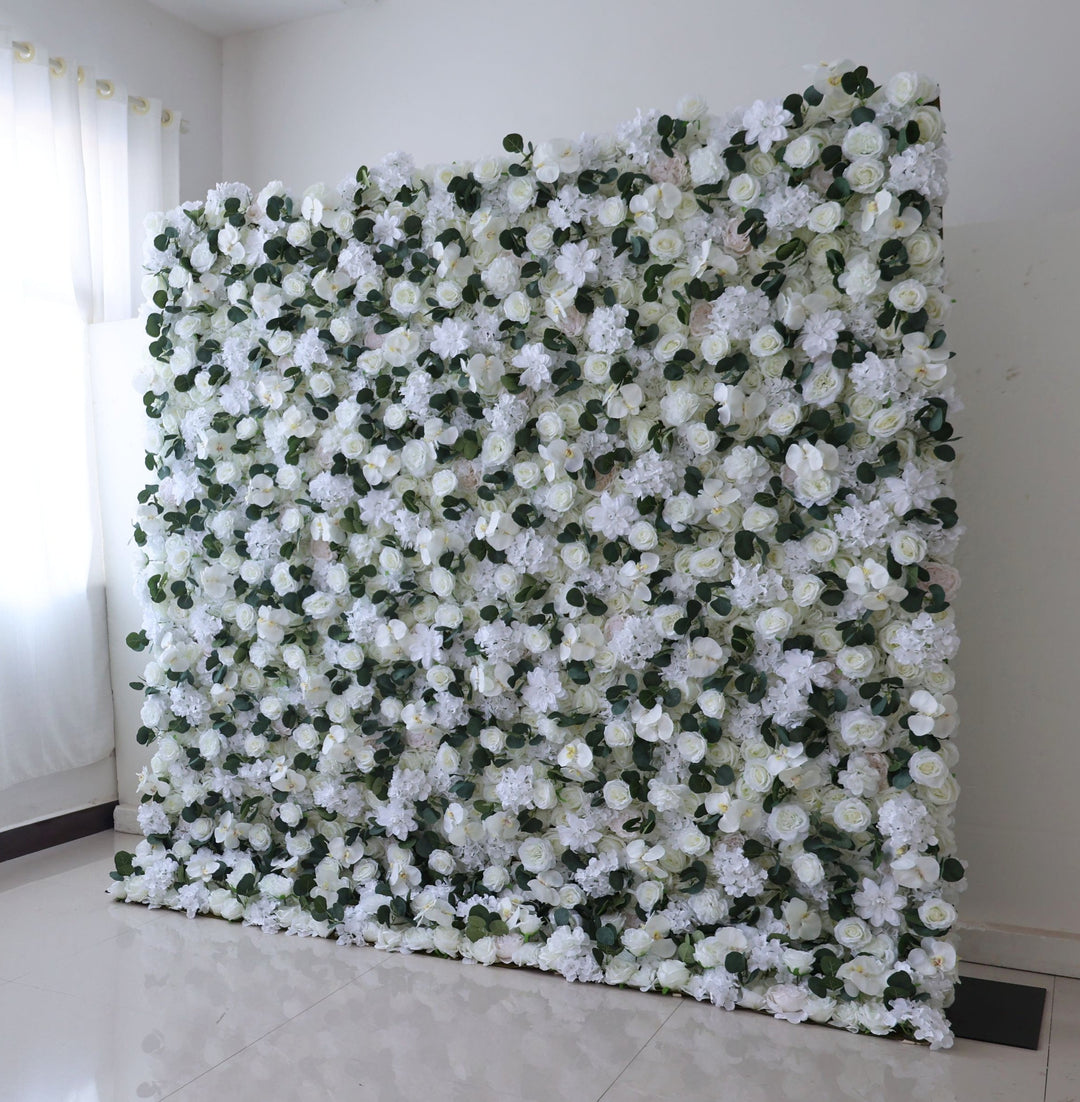 Milky White Roses With Hydrangeas, 3D, Fabric Backing Artificial Flower Wall