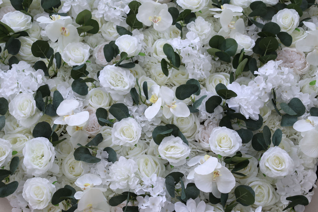 Milky White Roses With Hydrangeas, 3D, Fabric Backing Artificial Flower Wall