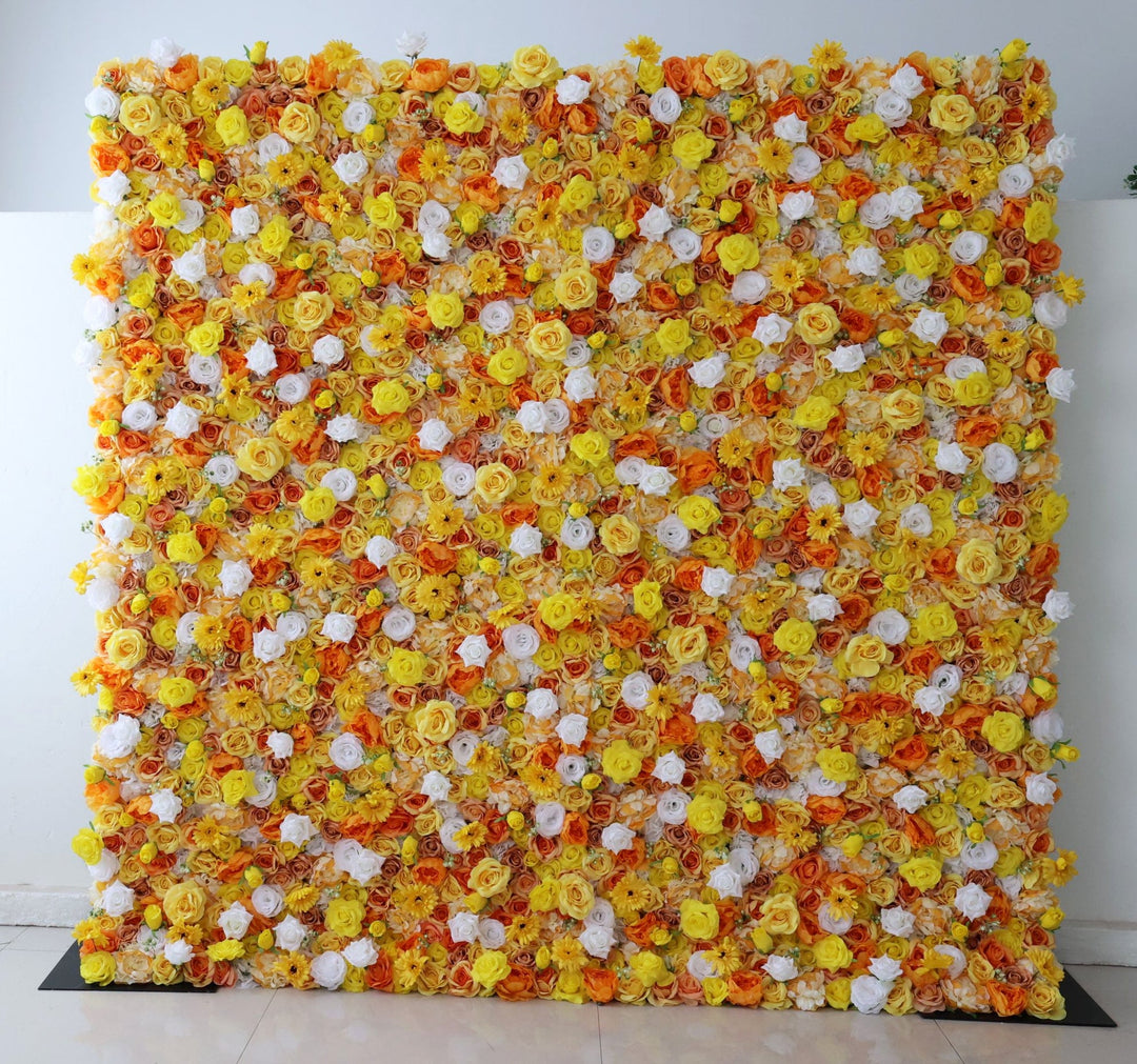 Mixed Flowers In Orange And Yellow, 3D, Fabric Backing Artificial Flower Wall