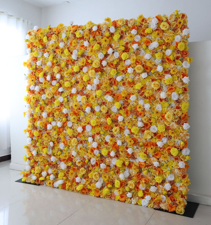 Mixed Flowers In Orange And Yellow, 3D, Fabric Backing Artificial Flower Wall