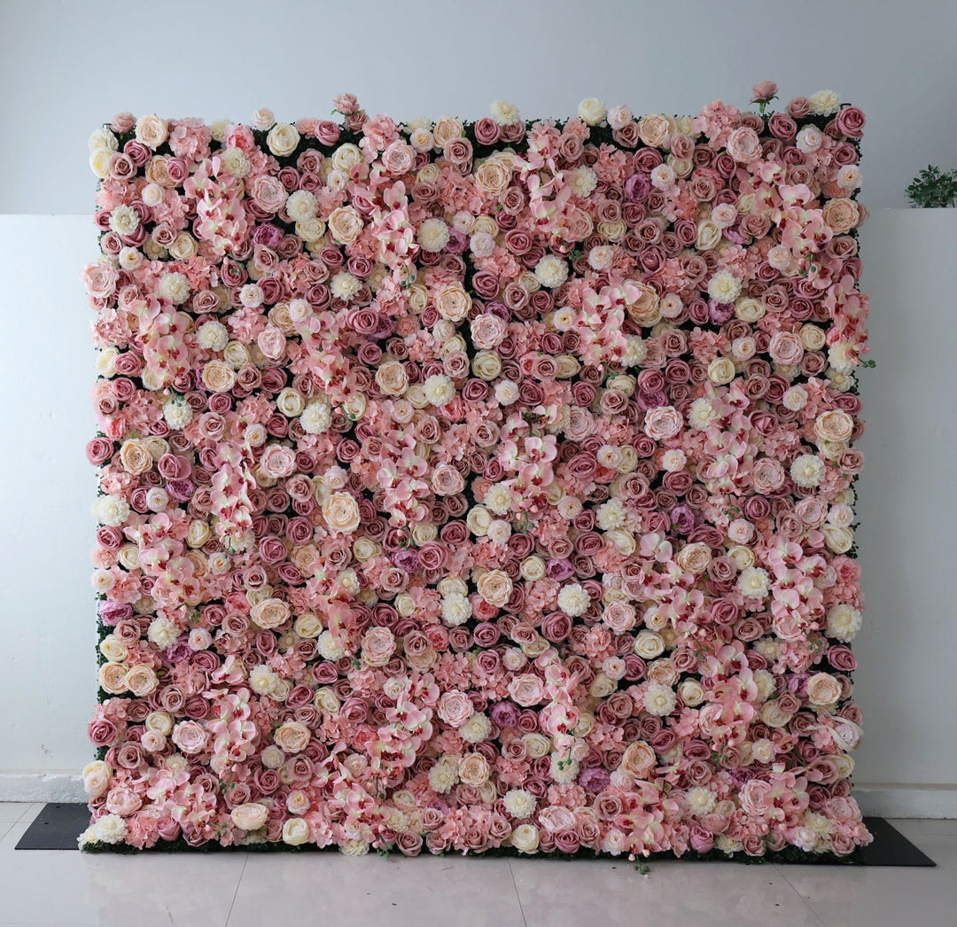 Mixed Flowers In Pink And Purple, 3D, Fabric Backing Artificial Flower Wall