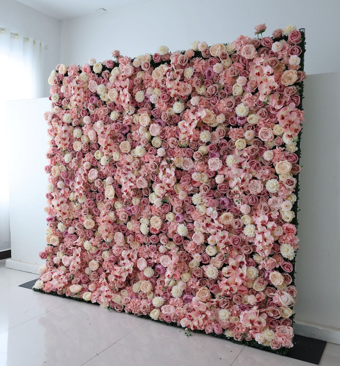 Mixed Flowers In Pink And Purple, 3D, Fabric Backing Artificial Flower Wall