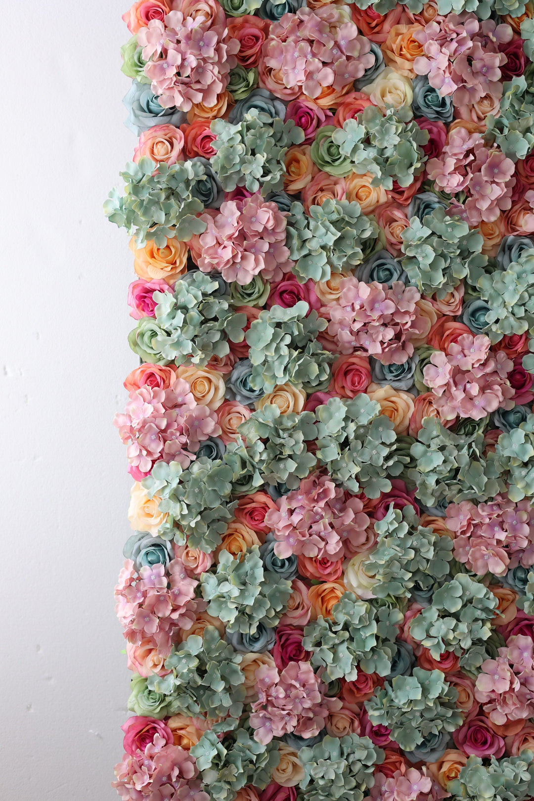 Mixed Color Roses And Green And Pink Hydrangeas, Artificial Flower Wall Backdrop