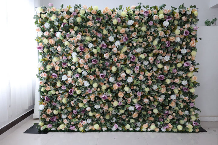 Mixed Color Roses And Green Lasagna Daisies, Artificial Flower Wall Backdrop