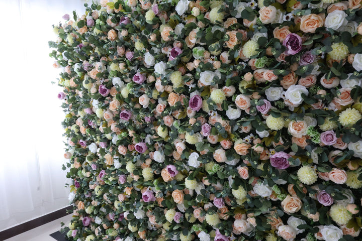 Mixed Color Roses And Green Lasagna Daisies, Artificial Flower Wall Backdrop