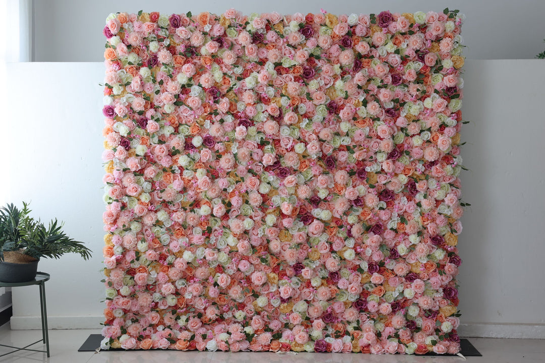 Mixed Color Roses And Kilim Daisies And Pink Dahlias, Artificial Flower Wall Backdrop