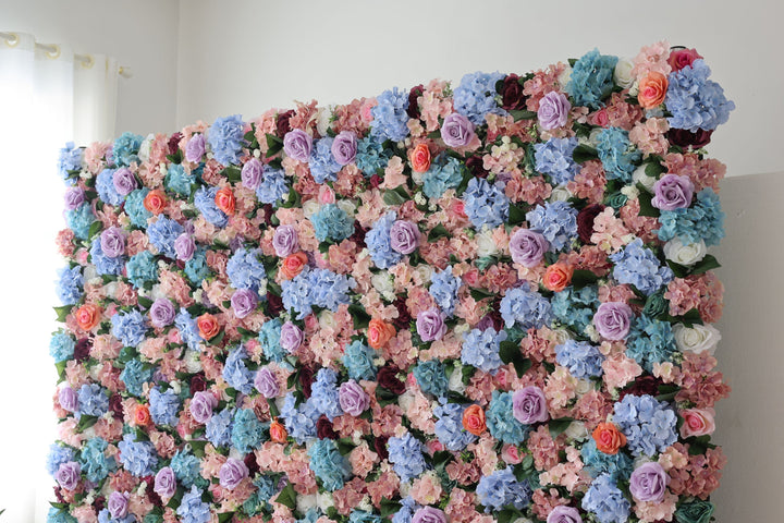Mixed Colors Of Roses And Hydrangeas And Green Leaves, Artificial Flower Wall Backdrop