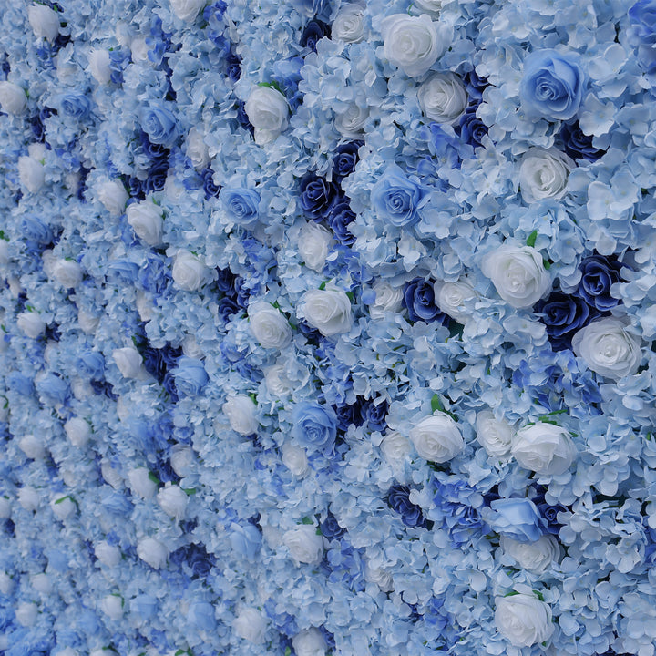 White Roses Blue Hydrangea Wedding Backdrop 5D Fabric Cloth Flower Wall