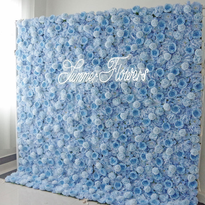 Luxury Light Blue Roses 5D, Fabric Backing, Artificial Flower Wall Backdrop