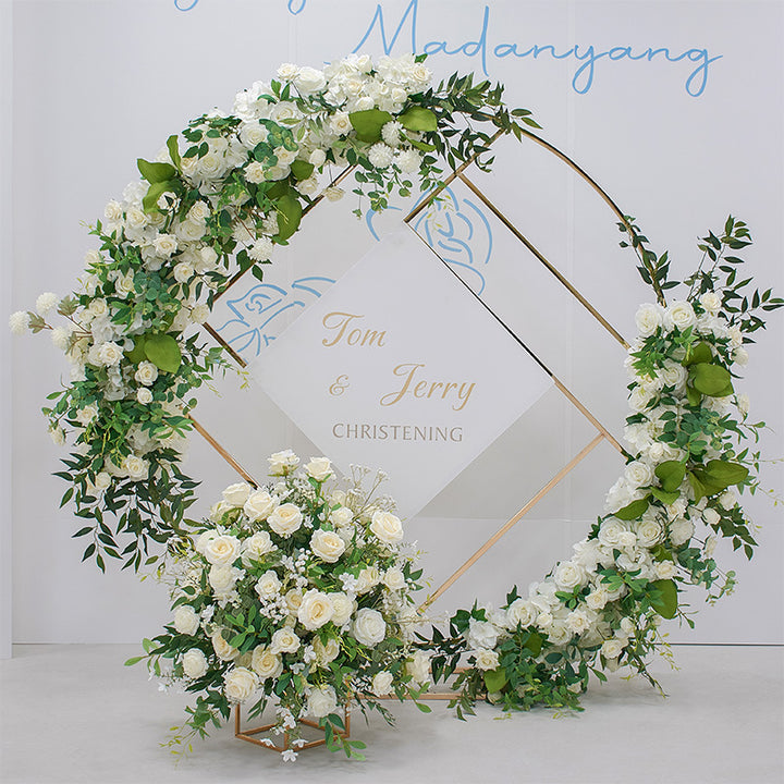 White Flowers With Leaves, Floral Arch Set, Wedding Arch Backdrop