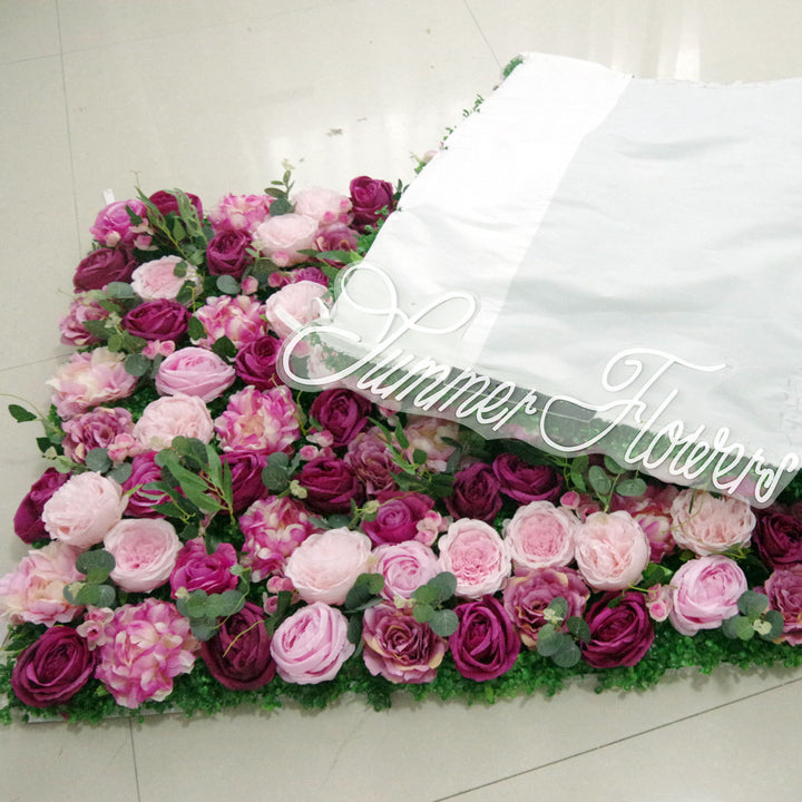 Luxury Artificial Pink Fuchsia Rose, Artificial Flower Wall Backdrop, Wedding Backdrop