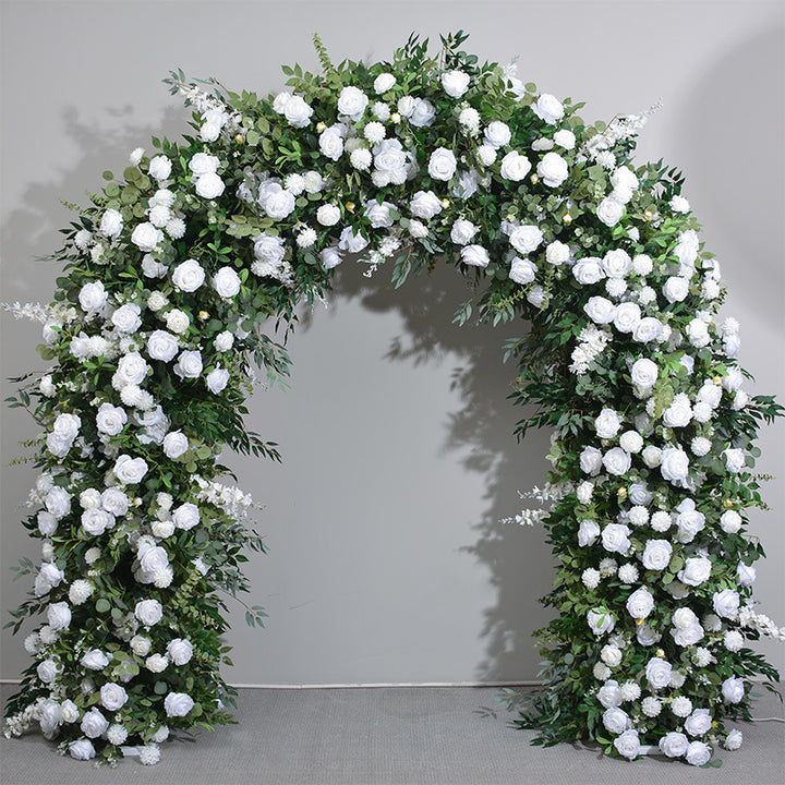 White Flowers And Green Leaves Double-Sided Floral Wedding Arch Backdrop, Including Frame