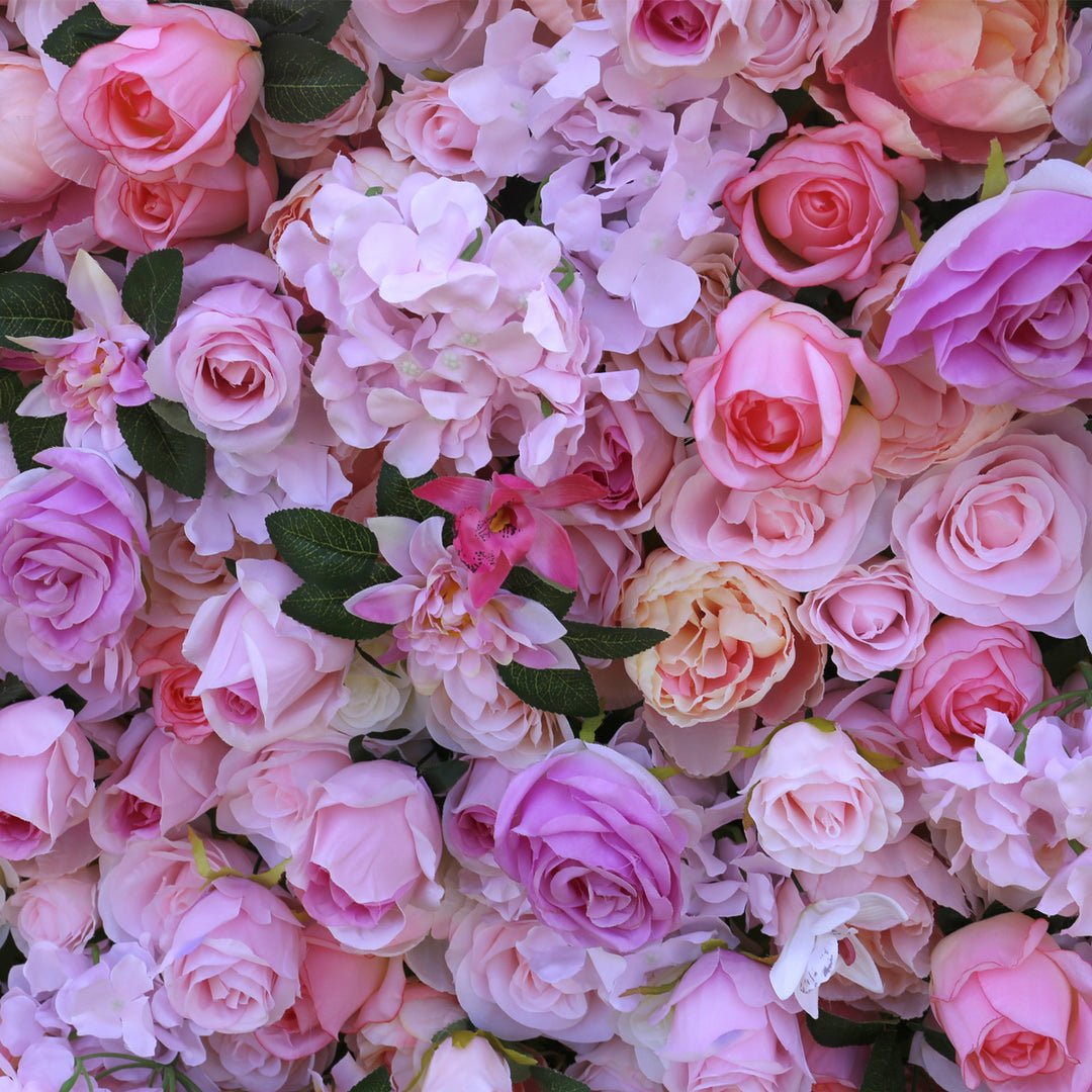 High Density Purple And Pink Roses Hydrangea, Artificial Flower Wall Backdrop