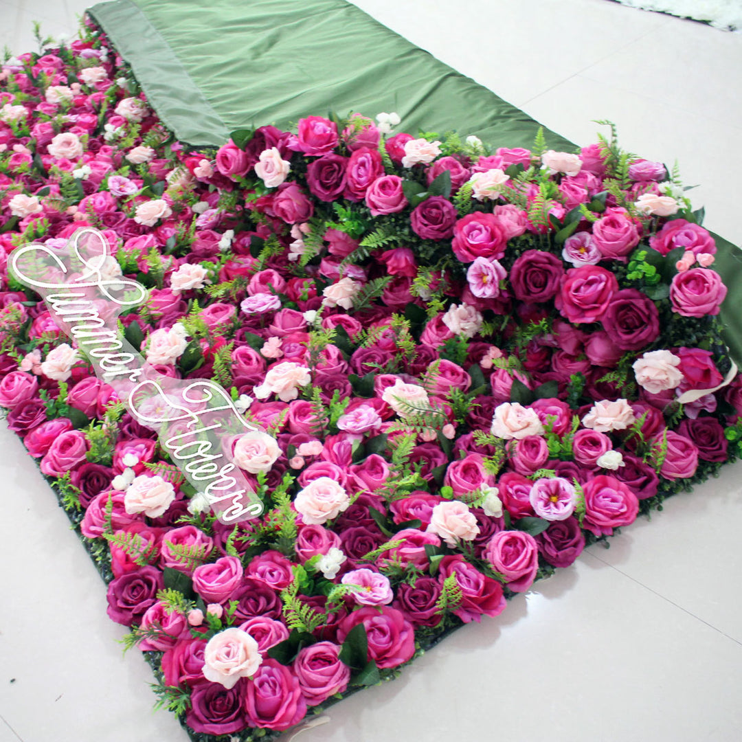 Luxury Fuchsia Champagne Rose, Artificial Flower Wall Backdrop, Wedding Backdrop